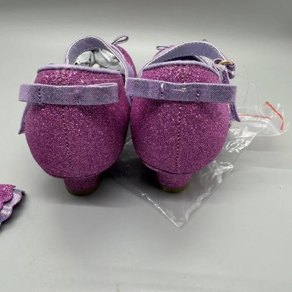 Girls Dress Shoes 1.3inch Low Heel Dance Shoes Bow Glitter Wedding Party Shoes